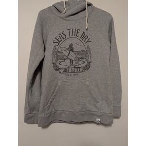 Surf Sister Tofino‎ Women's Small Sweater Hoodie "Seas The Day" Gray Surfing